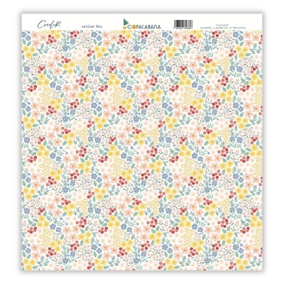 Papel decorativo branco com padrão floral colorido