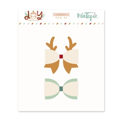 Recortes metálicos laços castanho e verde em embalagem Mintopia