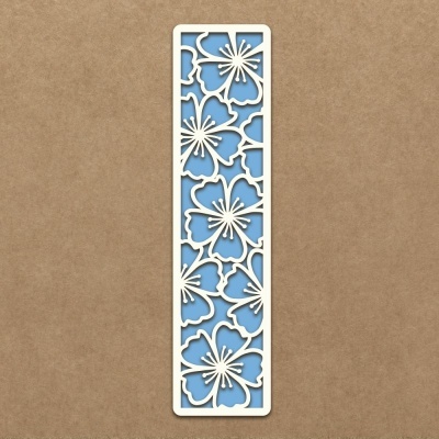 Marcador de livro branco com design floral azul