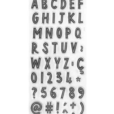 Autocolantes de letras, números e símbolos em preto e branco