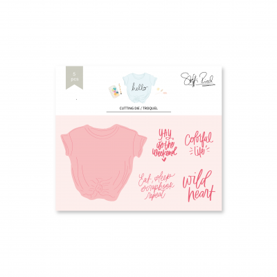 Conjunto de recortes para artesanato com t-shirt rosa e 4 frases em vermelho