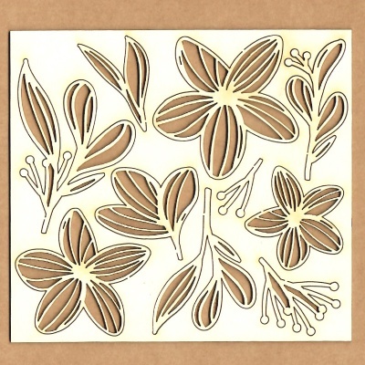 Conjunto de recortes de flores e folhas em papel ton beige e castanho
