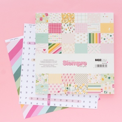 Folhas decorativas coloridas com padrões variados sobre fundo rosa