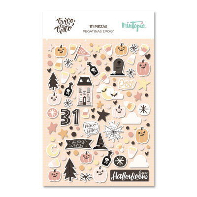 Pack de autocolantes epoxy Halloween com várias figuras e cores pastel