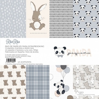 Papéis para scrapbooking com desenhos infantis em tons cinza e bege