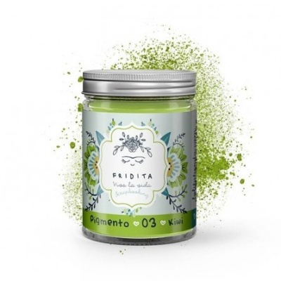 Frasco com pigmento verde e rótulo floral