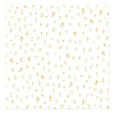 Papel de parede branco com padrão de flores douradas