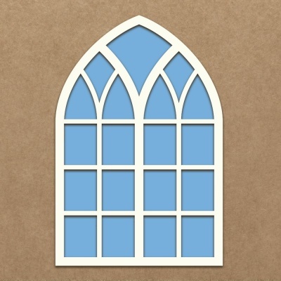 Janela decorativa branca em fundo castanho