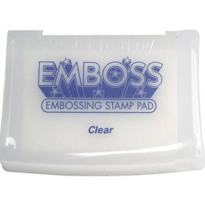 Almofada de carimbo para embossing branca com texto azul