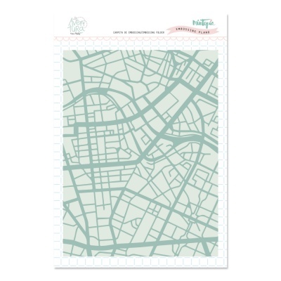 Embossing folder com padrão de mapa urbano cinza claro da Avery Elle