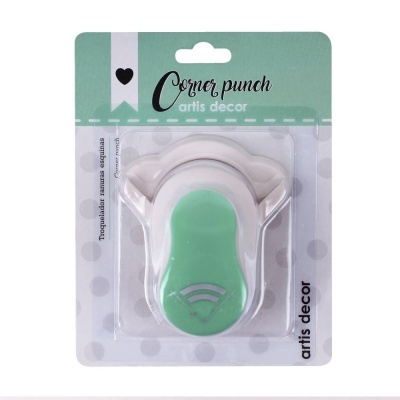 Aparador de cantos corner punch plastico branco e verde embalagem blister