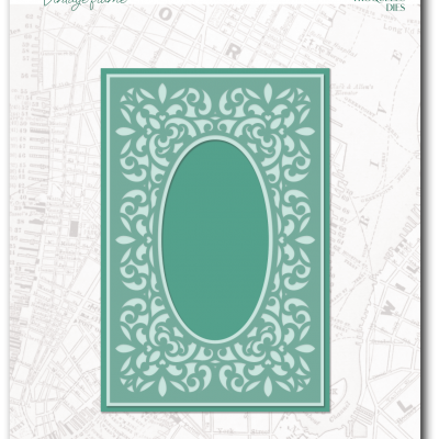 Embalaem de troqueles com moldura vintage em padrão ornamental e oval central