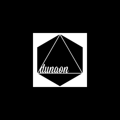 Logótipo preto e branco com texto dunoon