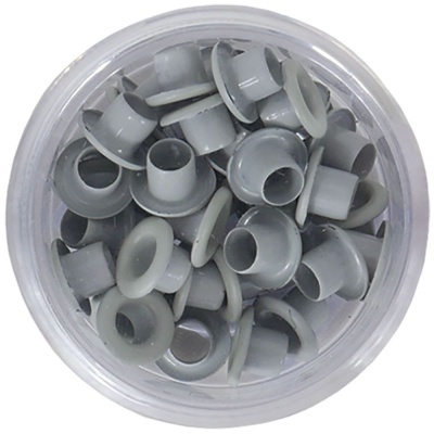 Frasco com buchas ou ilhóses de plástico cinza