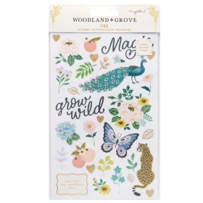 Pacote de autocolantes Woodland Grove com flores, animais e texto
