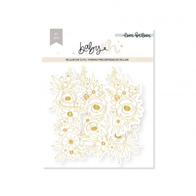 Pacote de recortes em vellum com design floral dourado