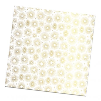 Papel de embrulho com padrão de estrelas douradas sobre fundo branco