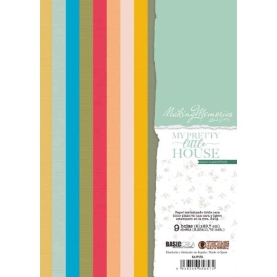 Papel scrapbook listrado várias cores com texto frontal