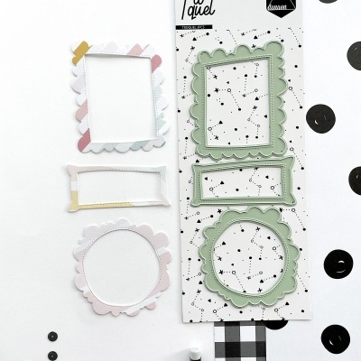 Ferramentas de corte decorativas para scrapbook em metal verde e papel colorido