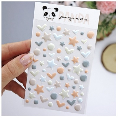 Pacote de autocolantes coloridos em formas diversas com etiqueta PANDA pequeno