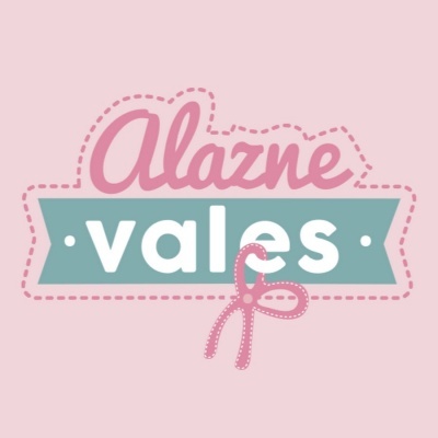 Logótipo com texto 'Alazne vales' em fundo rosa