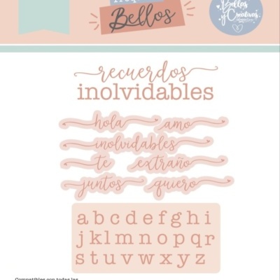 Conjunto de troqueles para corte de papel com palavras e alfabeto em rosa claro