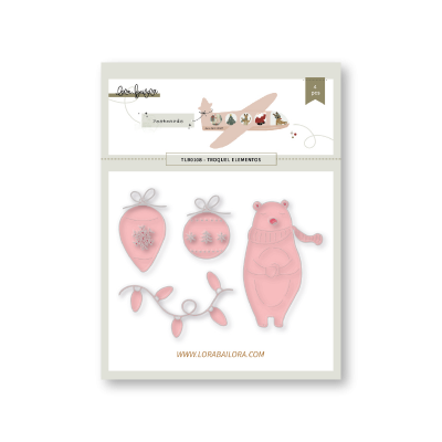 Conjunto de moldes de feltro rosa claro para decoração de Natal com laço, bola, guirlanda e urso