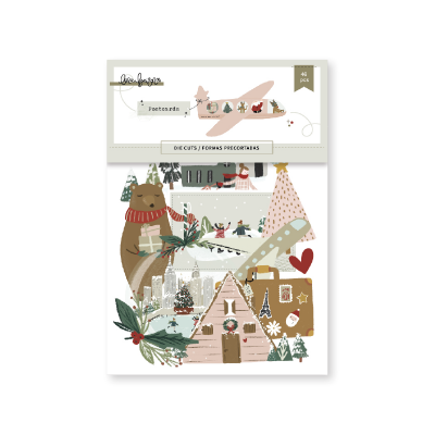 Conjunto de 44 peças recortadas natalícias com ilustrações de urso, árvores, casas e decorações em tons suaves