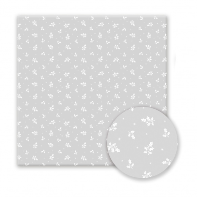 Tecido cinzento com padrão de folhas brancas