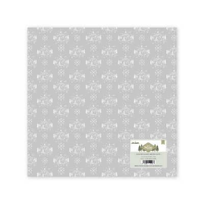 Papel de embrulho cinzento com padrão branco e etiqueta com código de barras