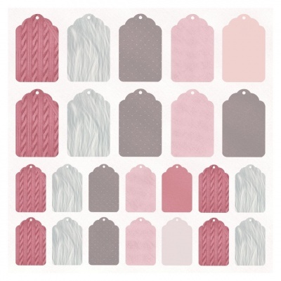 Etiquetas retangulares decorativas em vários padrões e cores pastel.