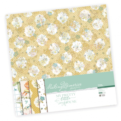 papéis decorativos para scrapbooking com padrão floral em tons amarelos e azuis