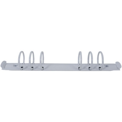 Suporte branco com seis ganchos de metal para pendurar objetos