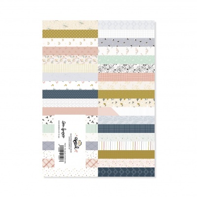 Papel decorativo com riscas e padrões coloridos