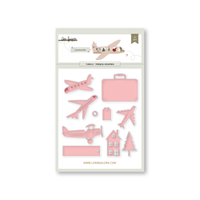 Conjunto de recortes de papel rosa com formas de transporte e objetos