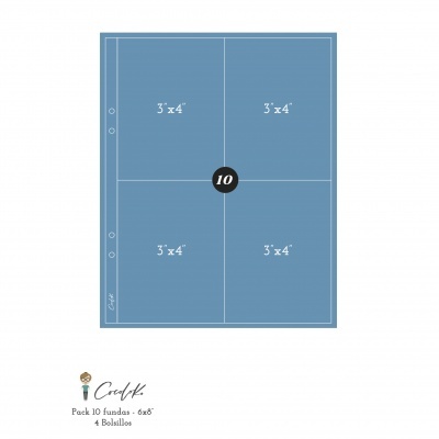 Folha plástica azul para fotos 3x4 com 4 bolsos