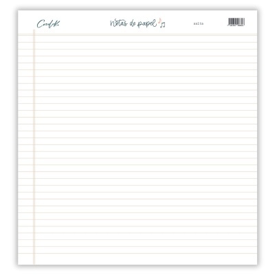 Folha de papel pautado branco com margem vermelha e texto no topo