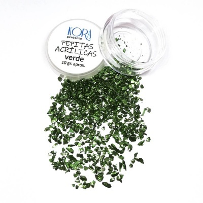 Frasco plástico com pepitas acrílicas verdes