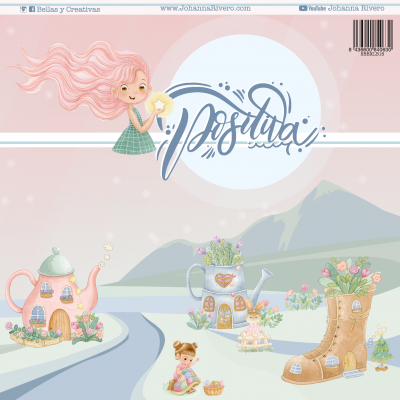 Ilustração colorida com objetos decorativos em forma de casinhas e figura feminina com cabelo rosa