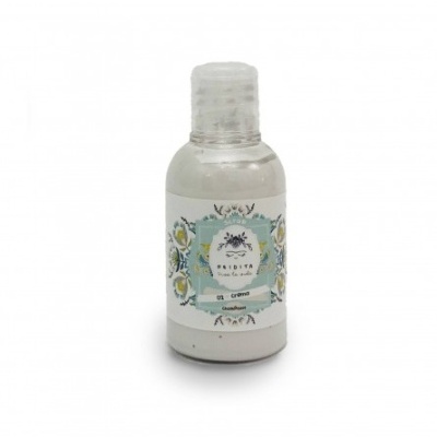 Frasco plástico transparente com rótulo decorativo azul e amarelo