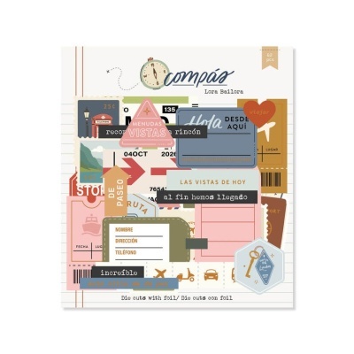 Autocolantes temáticos de viagem com diversos designs coloridos e textos em castelhano