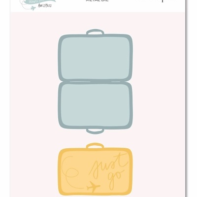 Troqueles metálicos para corte em forma de malas com texto 'just go'