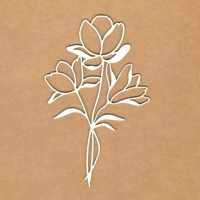 Recorte de papel branco em forma de ramo com flores sobre fundo castanho