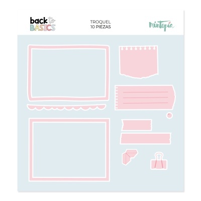 Conjunto de 10 troqueles rosa claro com várias formas retangulares em fundo azul claro