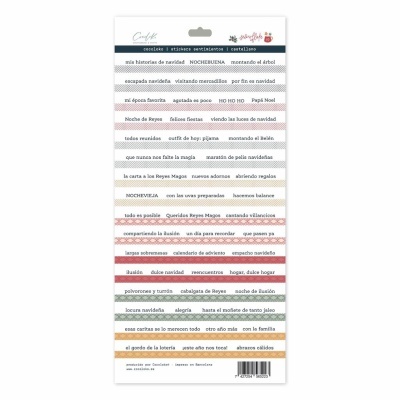 Folha de etiquetas autocolantes com frases de Natal em várias cores