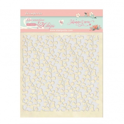 Papel decorativo branco com padrão de folhas em embalagem da Stamperia