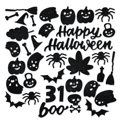 Decorações Halloween pretas com glitter variadas