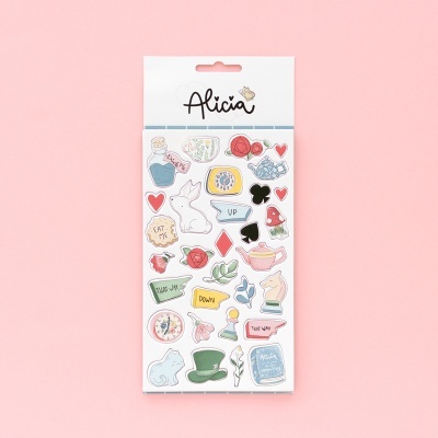 Pacote de autocolantes decorativos com temas de chá e coelho em fundo rosa