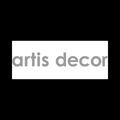 Logótipo parcial com texto 'artis decor' em cinzento