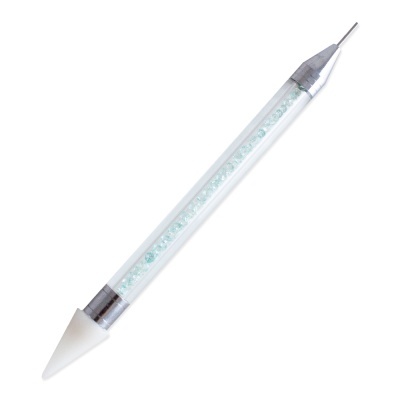 Caneta para decoração de unhas com purpurina azul-clara e duas pontas